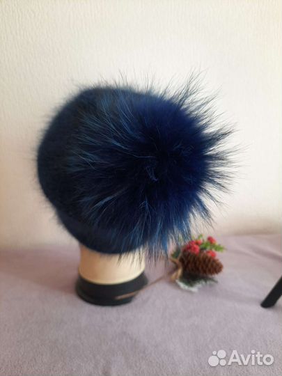 Шапка женская вязаная. Пух норки. 57-59 размер