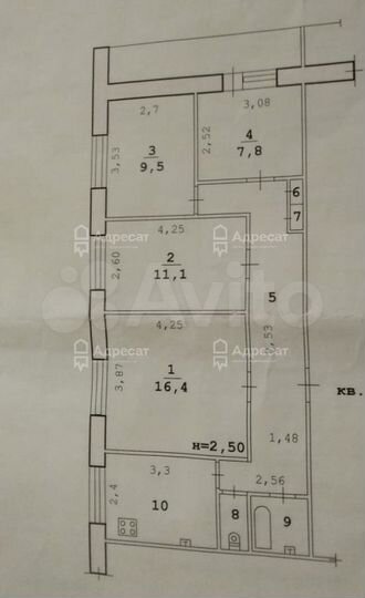4-к. квартира, 71,5 м², 2/9 эт.