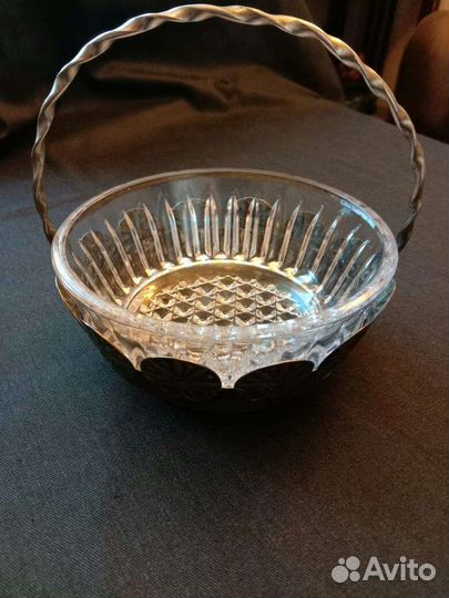 Ваза конфетница СССР стекло мельхиор