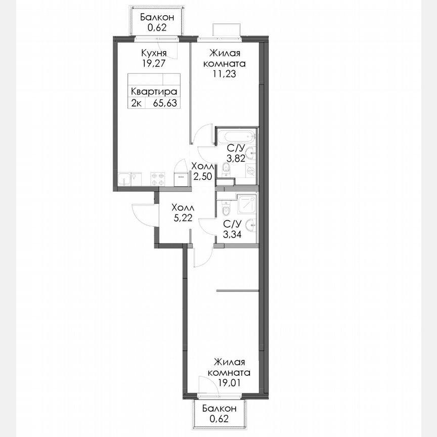 2-к. квартира, 65,6 м², 12/12 эт.