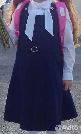 Школьная форма сарафан для девочки синяя 140