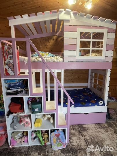 Детская двухярусная кровать натуральное дерево