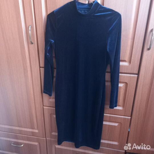 Бархат стрейч синее платье