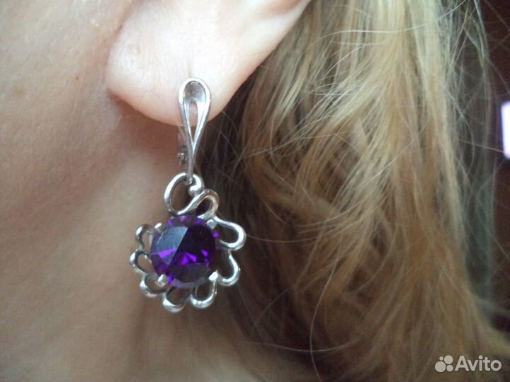 Серьги-подвески серебро 925, камни