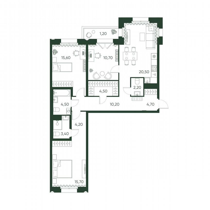 3-к. квартира, 97,4 м², 5/9 эт.