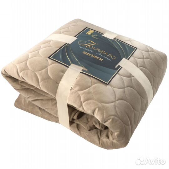 Покрывало стёганое 220x240 см, велюр, цвет крем