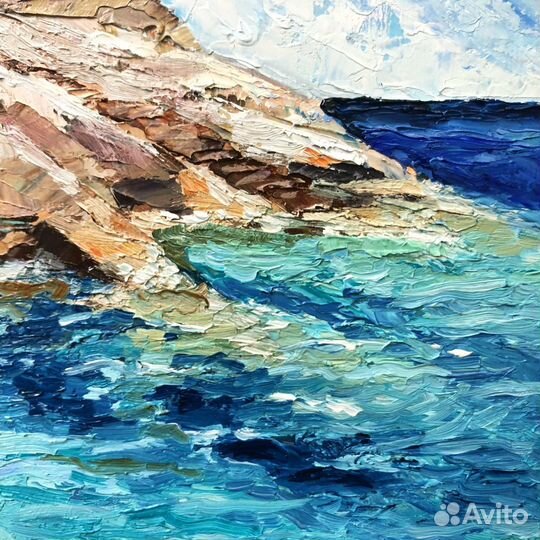 Картина маслом Маяк Море 24х18см