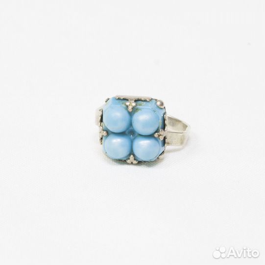 Кольцо с голубым камнем, мельхиор, размер 20,5 (4)