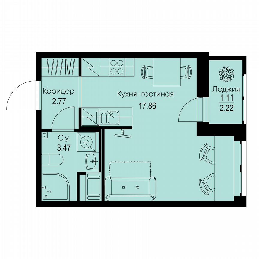 Квартира-студия, 25,2 м², 3/9 эт.