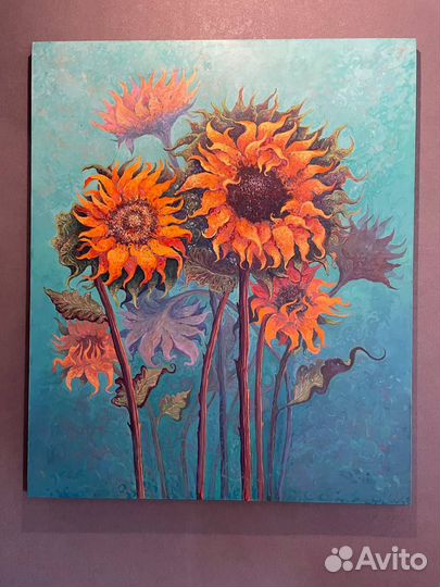 Картина маслом ручная работа Подсолнухи 100*120