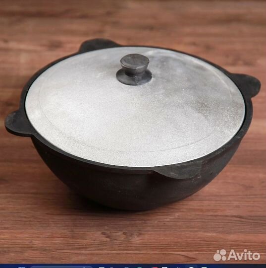 Казан чугунный, 6 литровый, плоское дно
