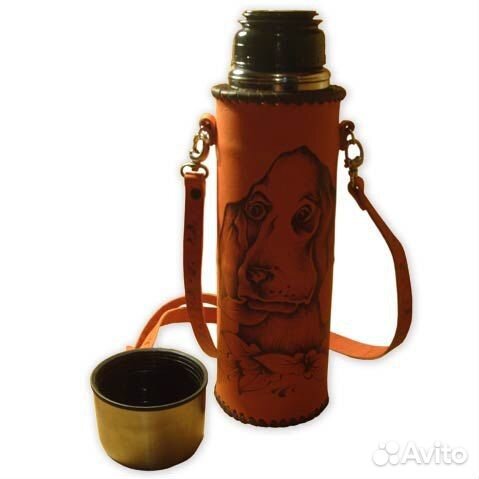 Термос походный 1,2л в оплетке из натуральной кожи