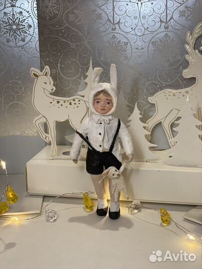 Ватная елочная игрушка. Зайчик