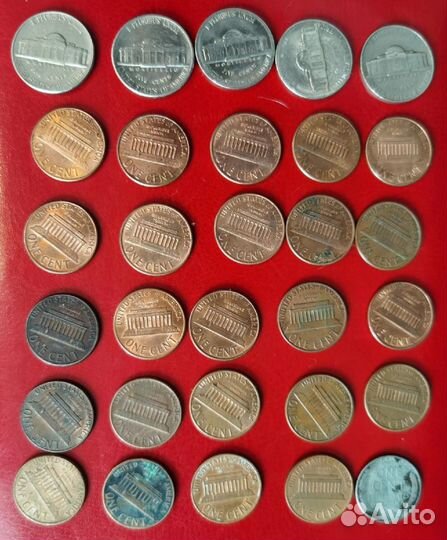 1 и 5 центов США, 1 и 2 центы европы