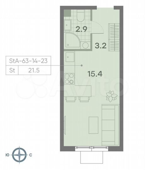 Квартира-студия, 21,5 м², 16/23 эт.