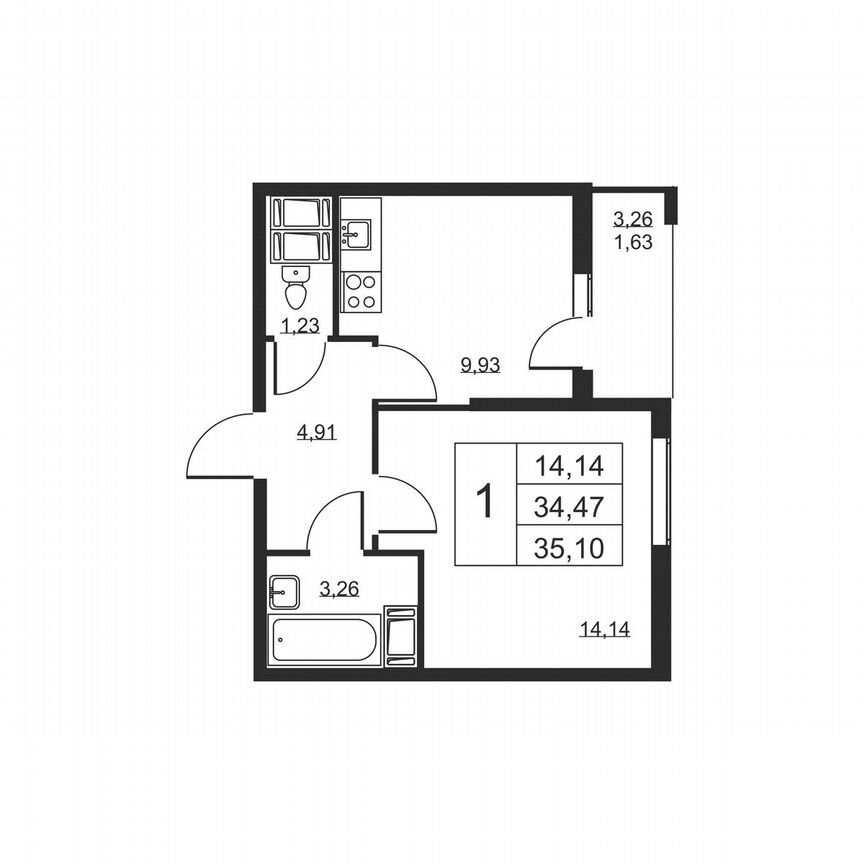 1-к. квартира, 35,1 м², 14/19 эт.