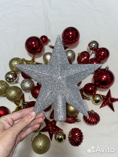 Новогодние игрушки + звезда на елку пакетом