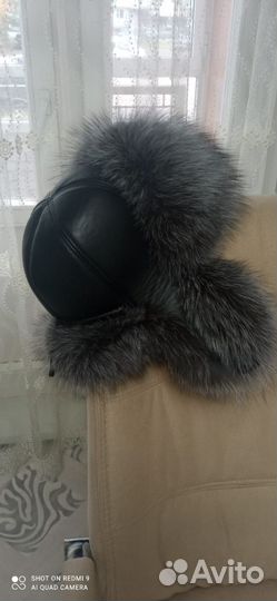 Шапка мужская из чернобурки и кожи