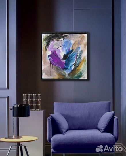 Интерьерная картина абстракция цветы синяя