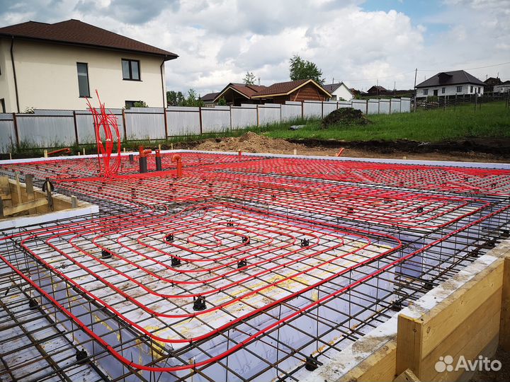 Монтаж отопления-водяной теплый пол,котёл. Стяжка