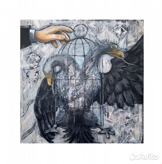 Картина 70х70см, акрил, коллаж, 2020