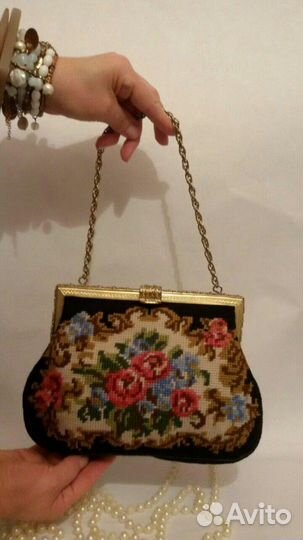 Вышитая винтажная сумка, ридикюль, США