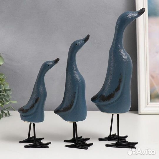Сувенир керамика 'Утки' синий матовый набор 3 шт 8