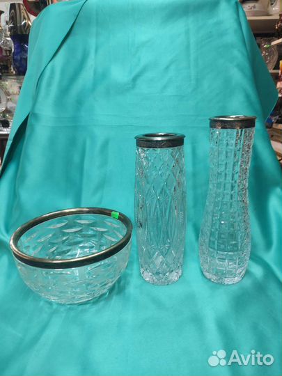 Хрустальная Ваза Для Цветов Ободок Мельхиор