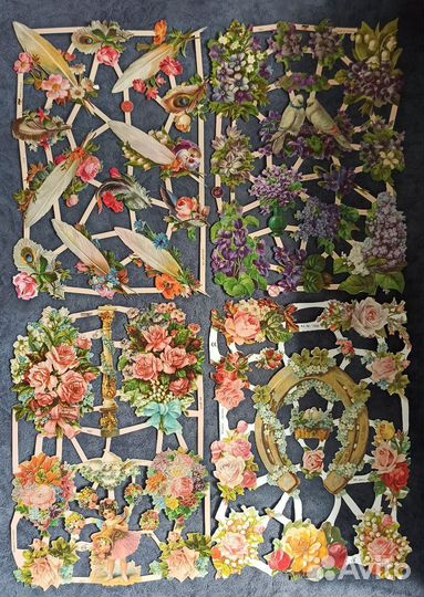 Дрезденский картонаж принты животные птицы цветы