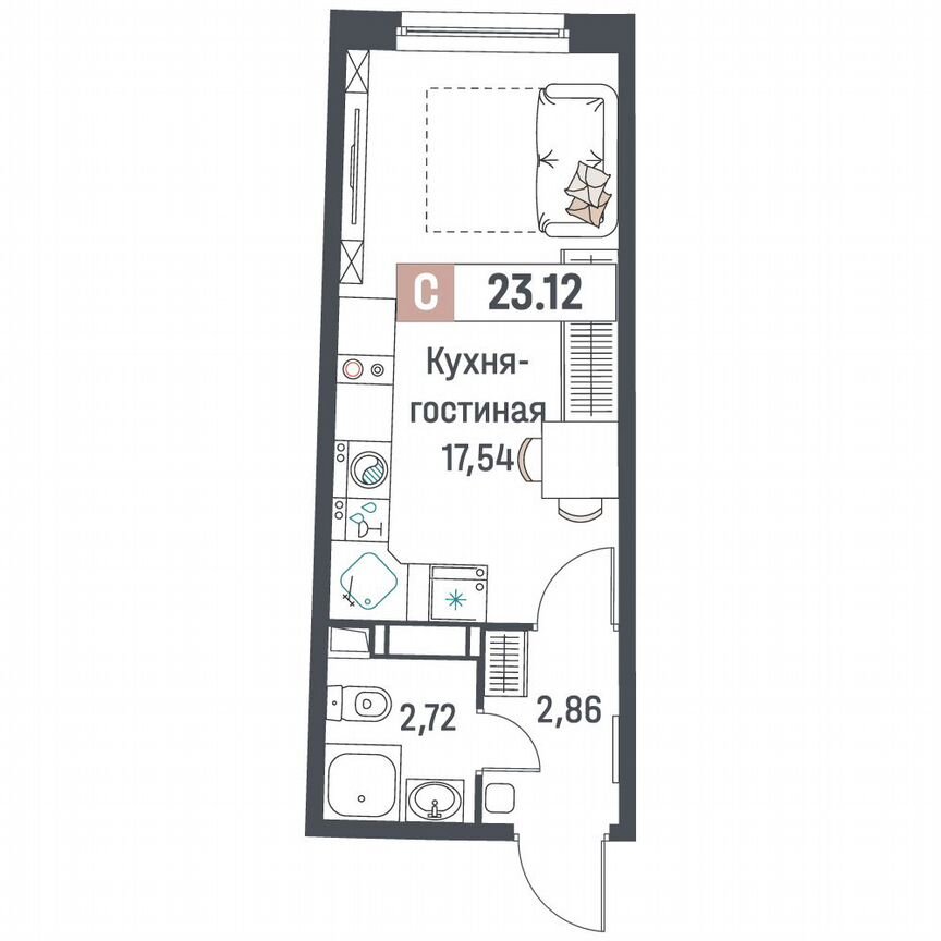 Квартира-студия, 23,1 м², 3/18 эт.