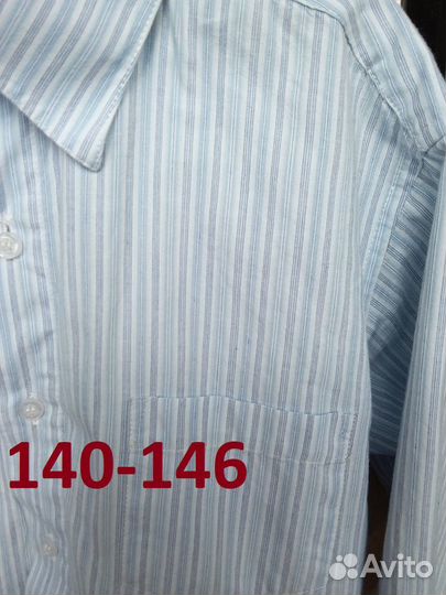 Рубашки голубая и белая с полоской р.140-146