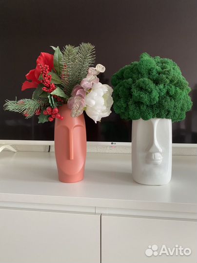 Мох стабилизированный в декоративной вазе