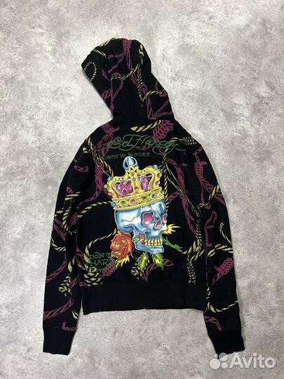 Оригинал Ed Hardy Christian Audigier Y2K Зип Худи