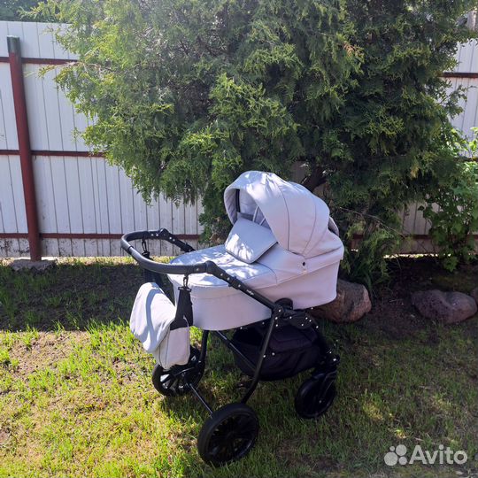 Коляска 3 в 1 indigo+люлька экокожа