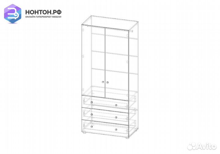 Шкаф 2-створчатый Мийа-3А ясень шимо светлый