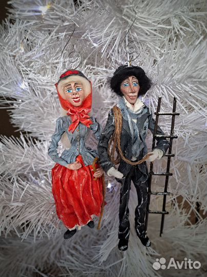 Пастушка и трубочист- елочные игрушки из ваты