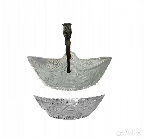 Салатница Ладья СССР Конфетница хрусталь мельхиор