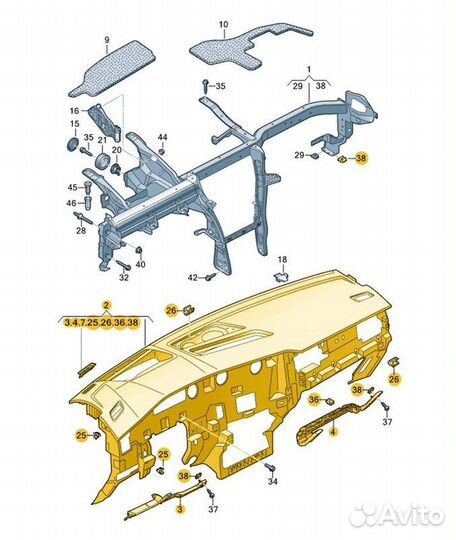 Панель передняя салона (торпедо) Volkswagen