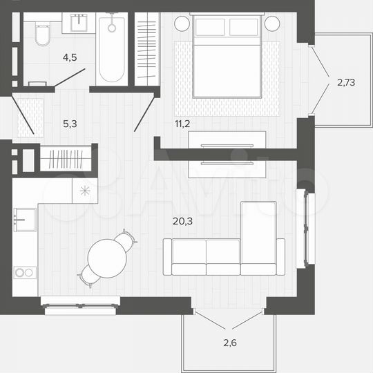 1-к. квартира, 46,6 м², 4/9 эт.