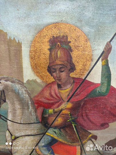 Старинная икона св Георгий Победоносец Храмовая