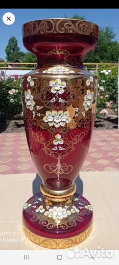 Ваза Богемия - 65 см. цвет Гранат