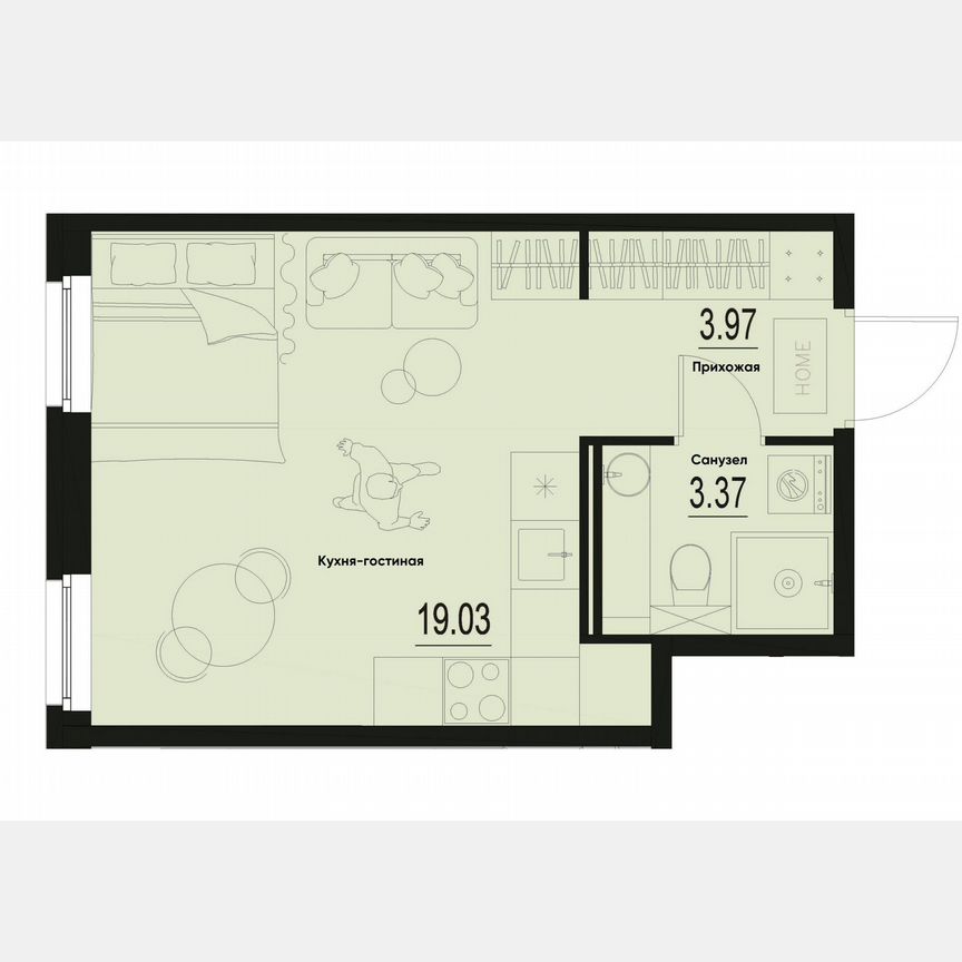 Квартира-студия, 26,4 м², 1/12 эт.
