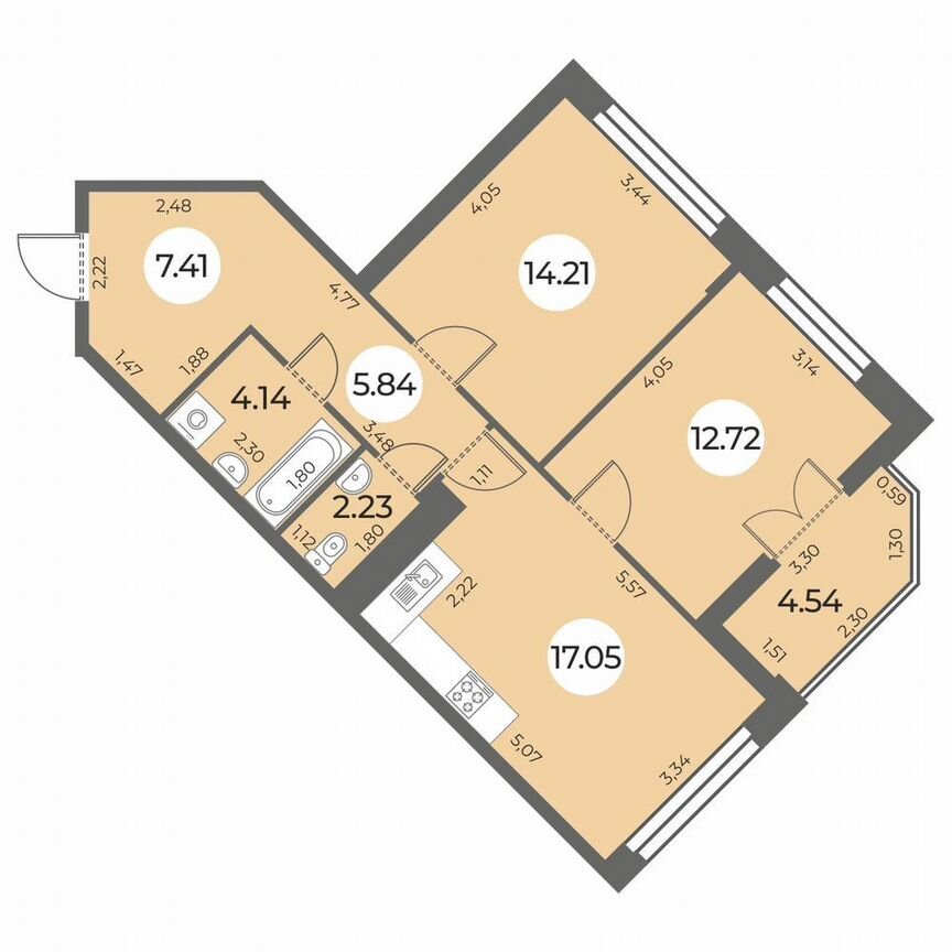 2-к. квартира, 65 м², 18/24 эт.