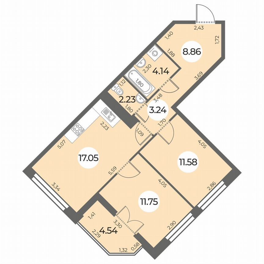 2-к. квартира, 61 м², 17/24 эт.