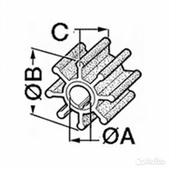 Импеллер шлицевый CEF 161 65x68,2мм посадочное 14,29/16мм 10 лопастей из черного неопрена 23 профиль