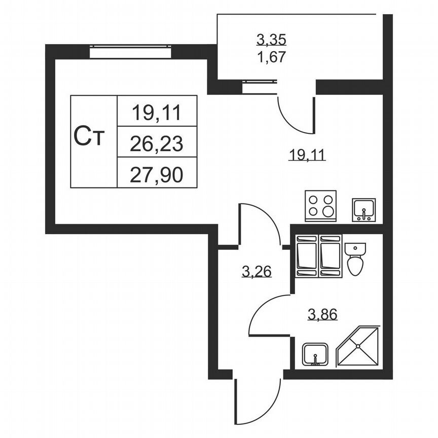 Квартира-студия, 27,9 м², 15/19 эт.