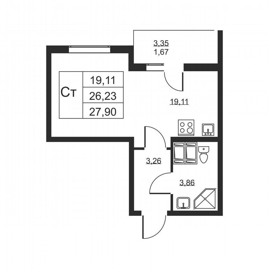 Квартира-студия, 27,9 м², 15/19 эт.