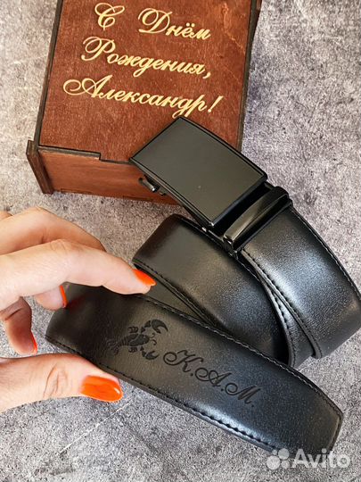 Ремень мужской с гравировкой рак, пряжка-автомат