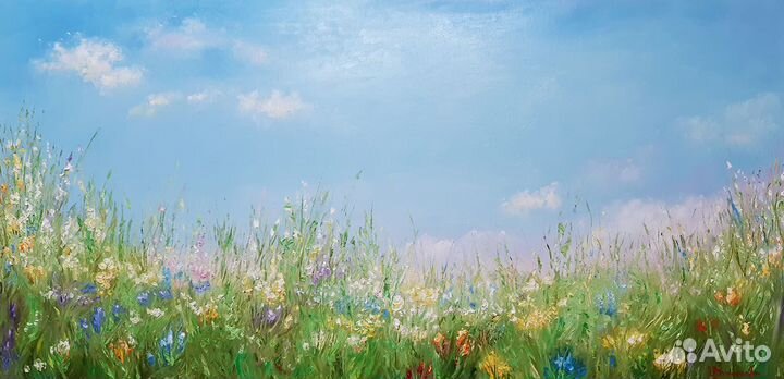 Картина с ромашками полевые цветы Летний пейзаж