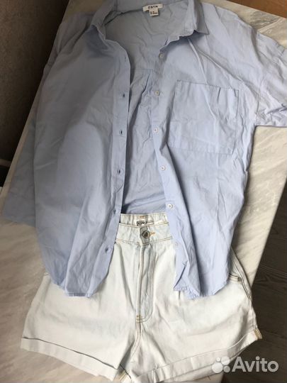 Рубашка и джинсовые шорты zara